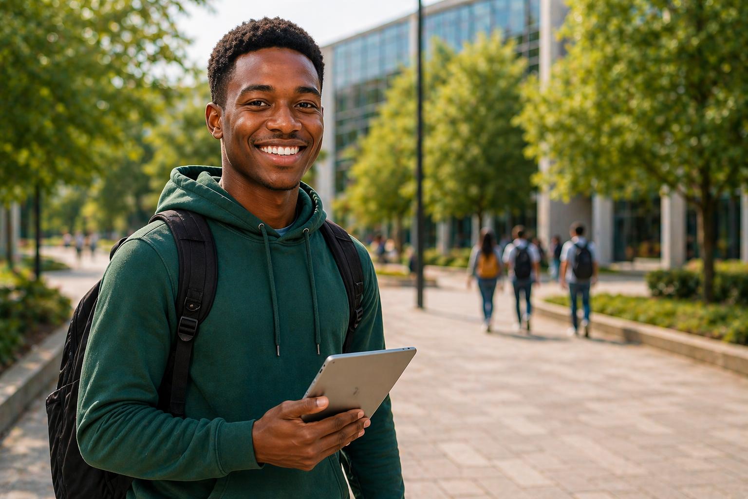 Young learner holding a tablet at Youth Innovation Hub