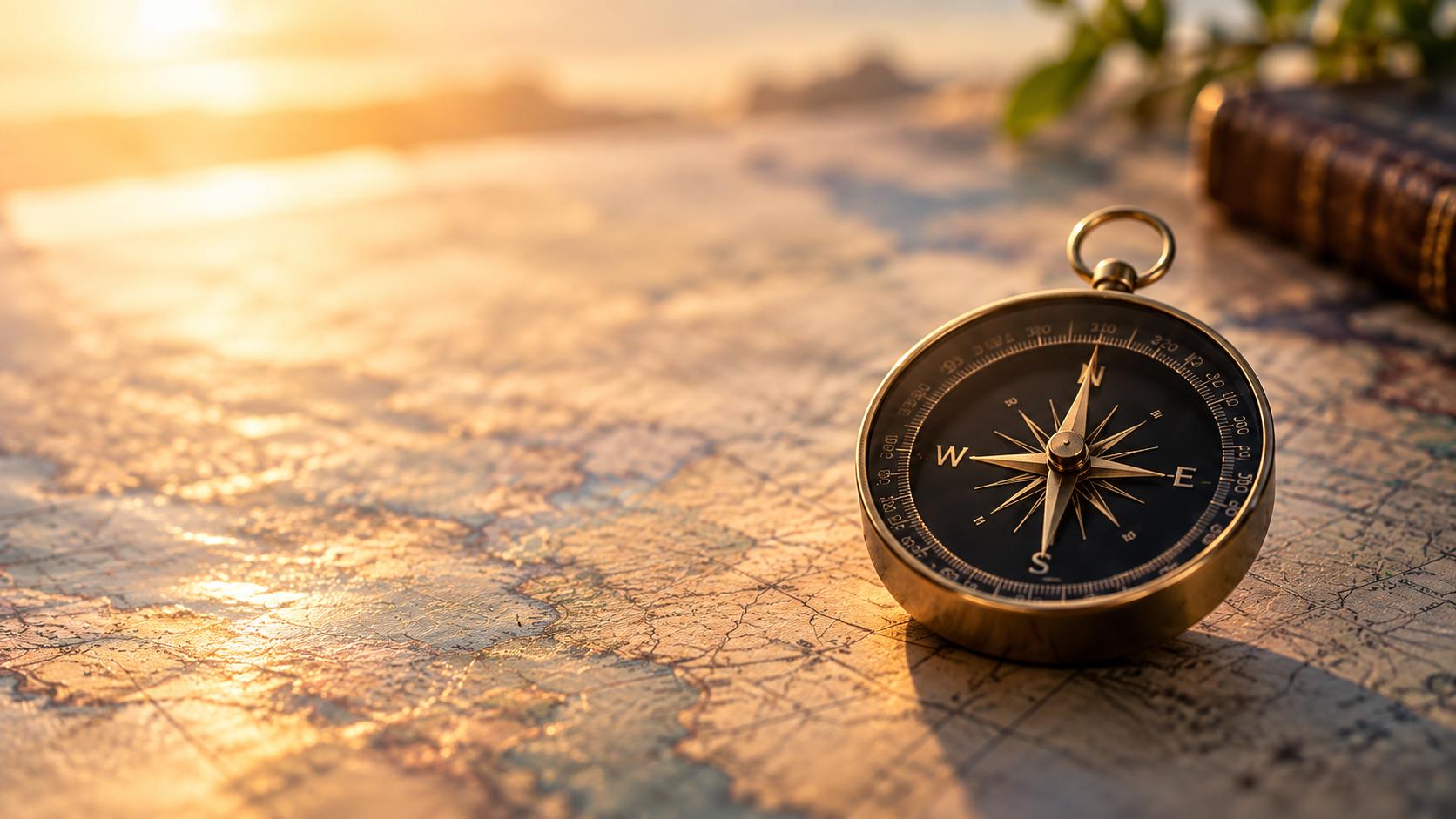 A compass resting on a map
