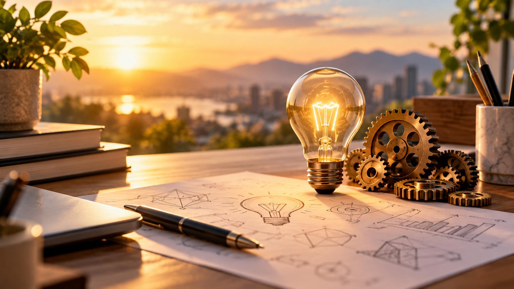 Lightbulb and gears representing innovation and ideas